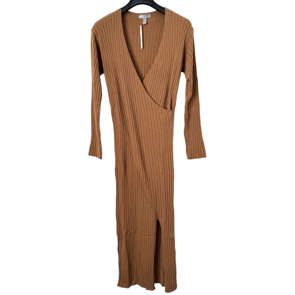Asos Womens Brown Knit V-Neck Sweater Midi Dress - Size 6 - New - Picture 1 of 6